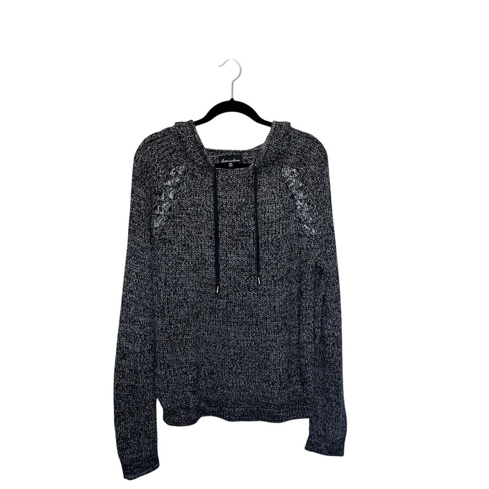 Allison Andrews | Black & White Knit Sweater Braided Laced Size Medium Hooded